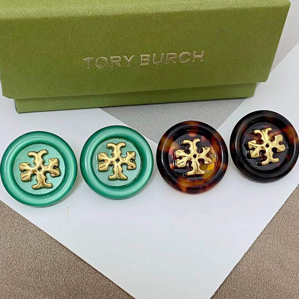 Tory Burch Amber Resin Round Letter Earrings